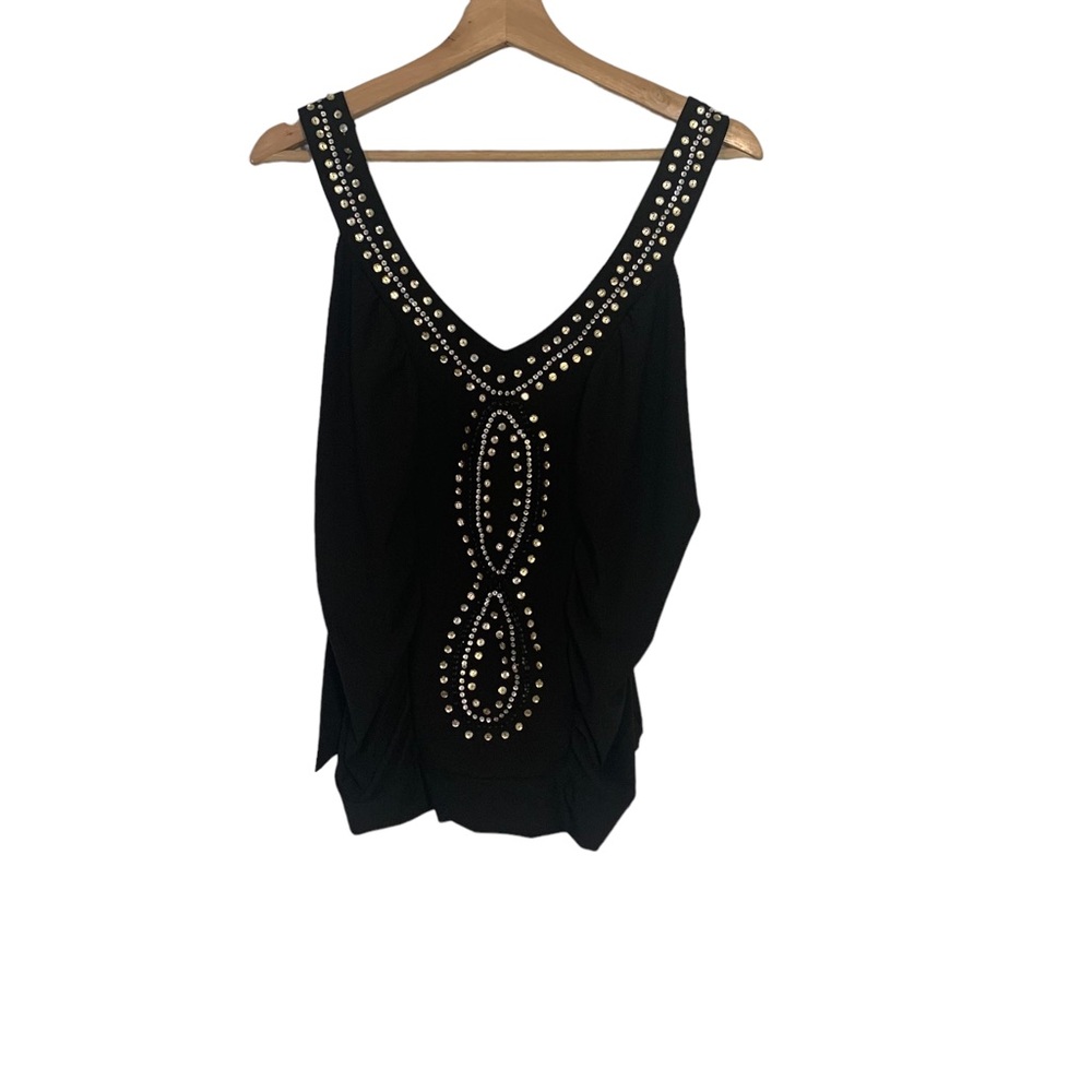 Seven 7 Black Sleeveless Tank with Rhinestone Embellishments Womens Size…
